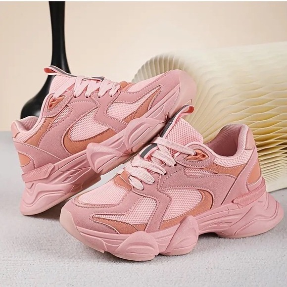 SHEIN Shoes - NIB Womens Chunky Sneakers Pink Mesh Lace Up Platform Fashion Athletic Sz  6